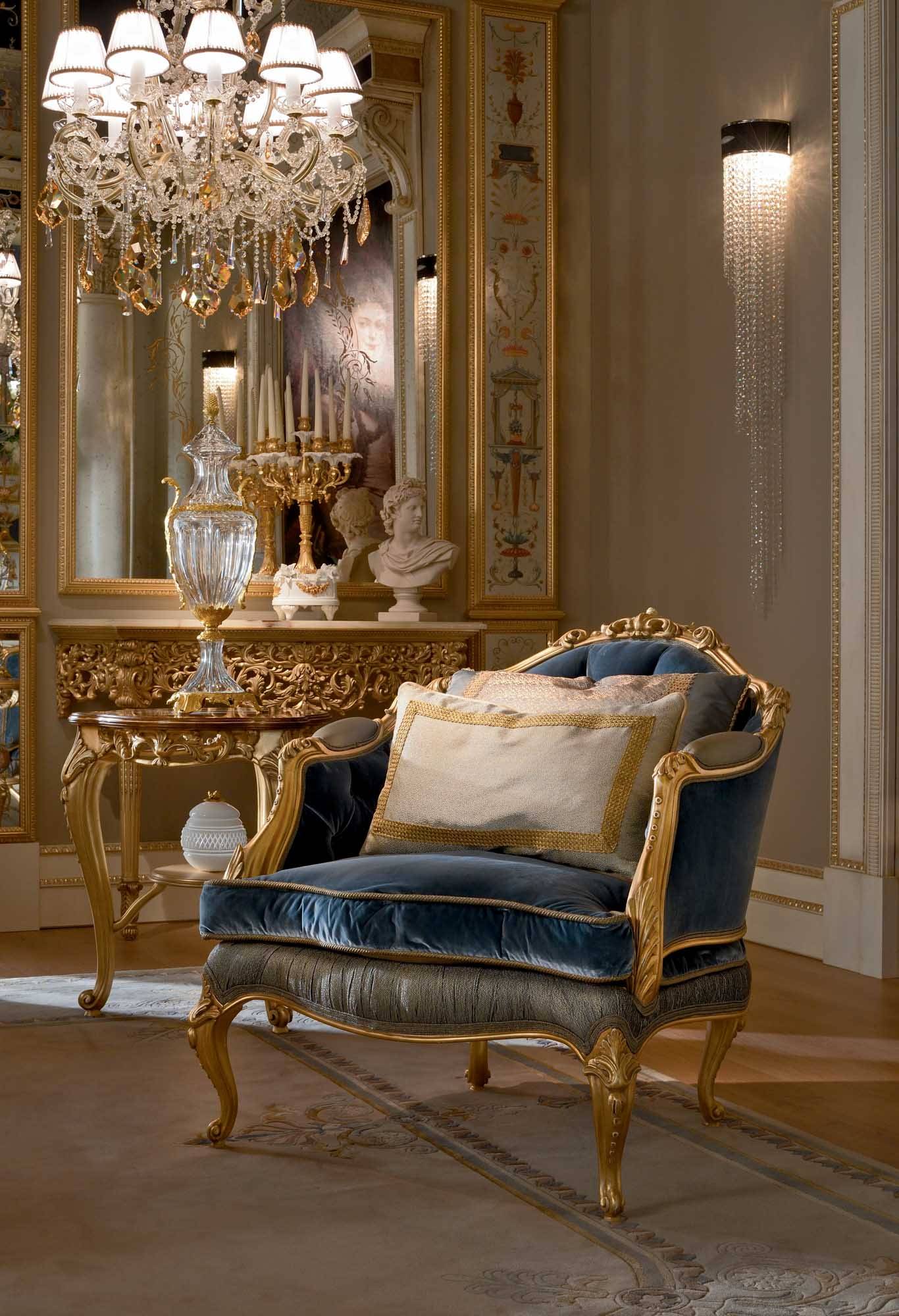 BelCor GD1511LZ 02 T 01 armchair Granducale living room Armonia blue gold decorations made in italy custom made