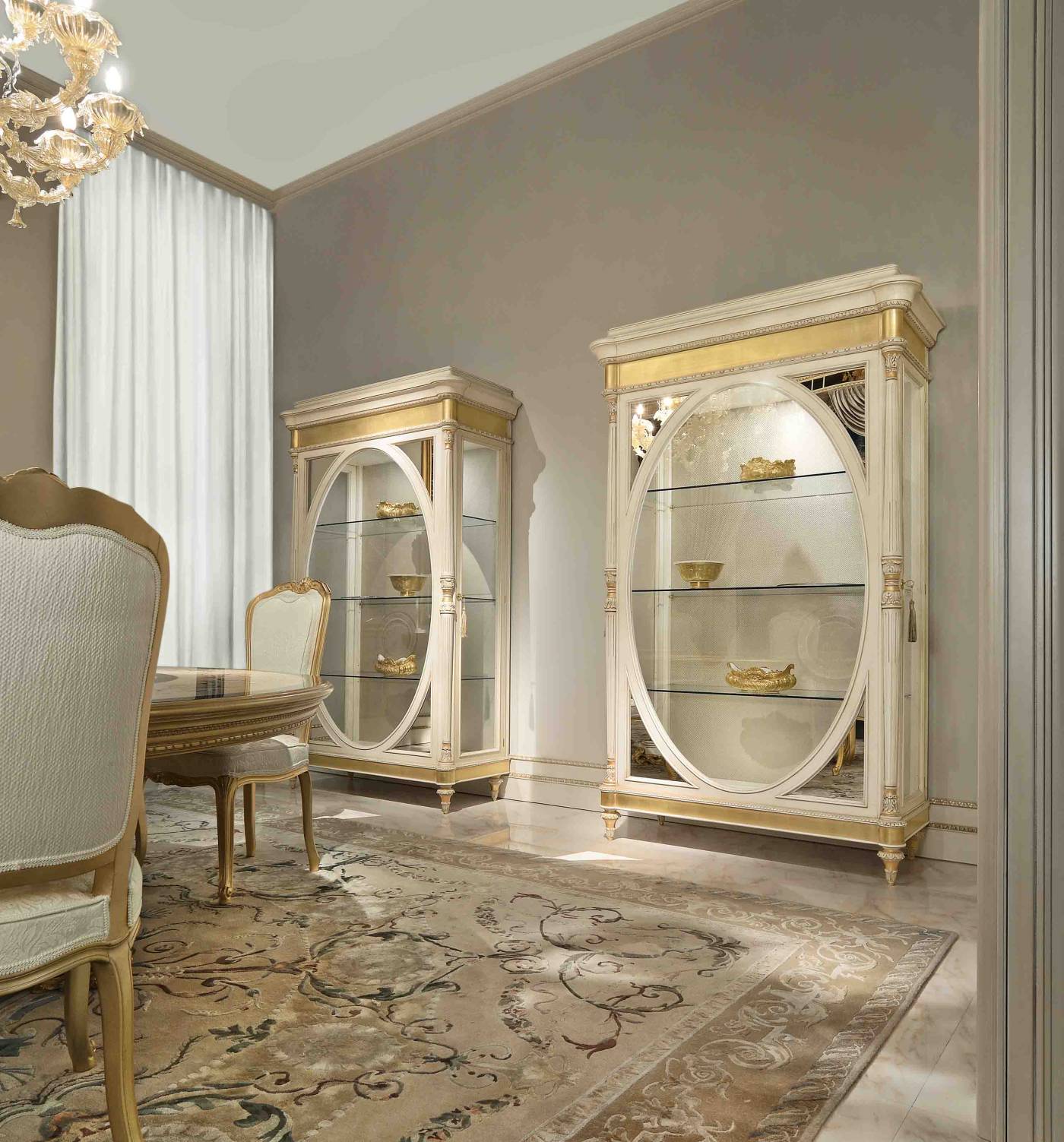 BelCor PA0102AY 01 T 01 showcase Palladio dining room Meraviglia white wooden carved decorations masterpieces italian classic luxury homes