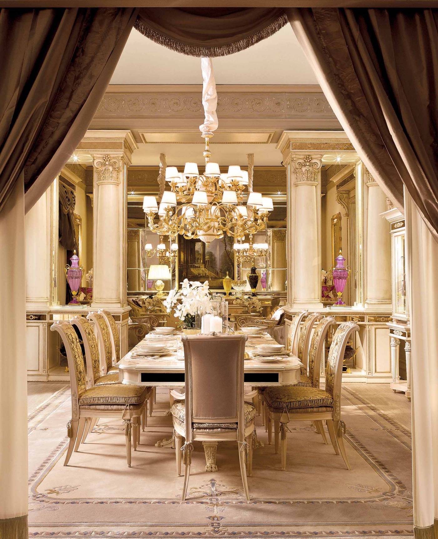 BelCor GD0155CX 03 T 01 dining table Granducale dining room inserts antiqued bronzed mirror Exclusive made in italy interiors