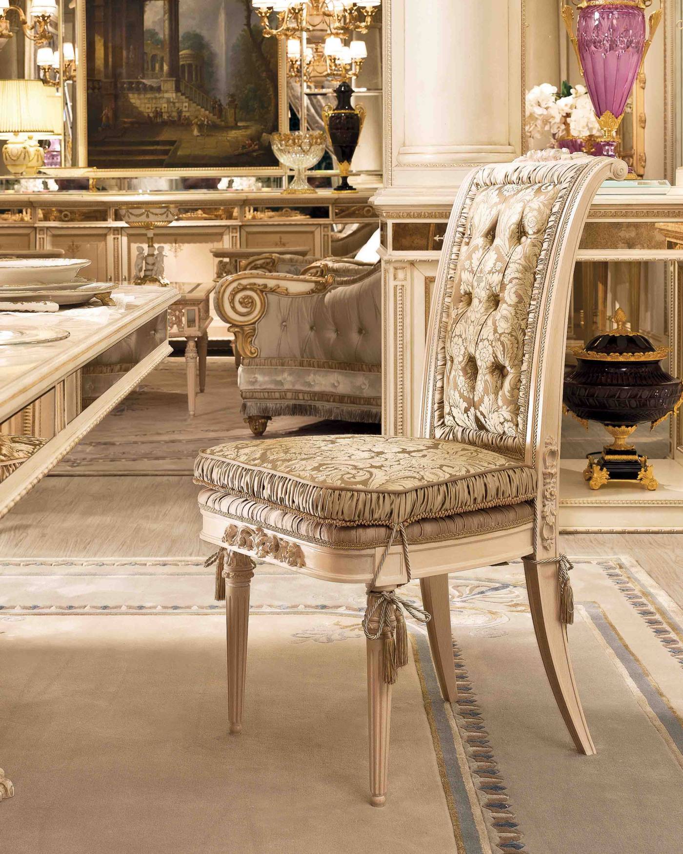 BelCor GD0171BX 02 T 01 chair Granducale dining room pleated working frontal legs carvings luxurious made in italy furniture