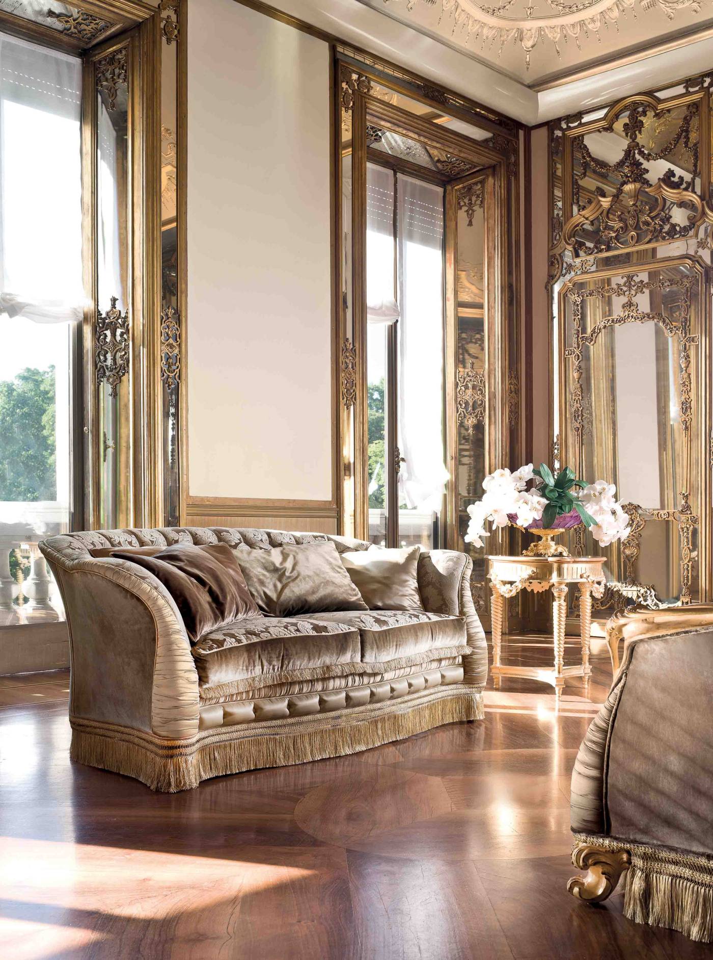 BelCor VE1512IX 02 T 01 sofa Versailles living room pleated working arms refined ornate italian traditional style