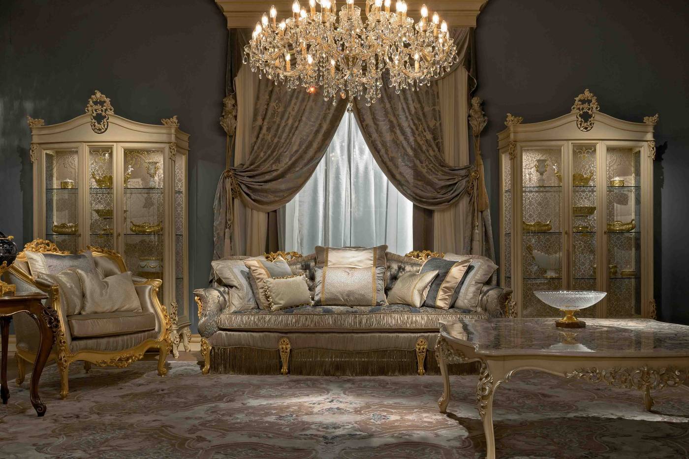 BelCor MS0102AX 02 T 01 showcase Majestic living room Eleganza central door gold decorations luxury made in italy furnistures