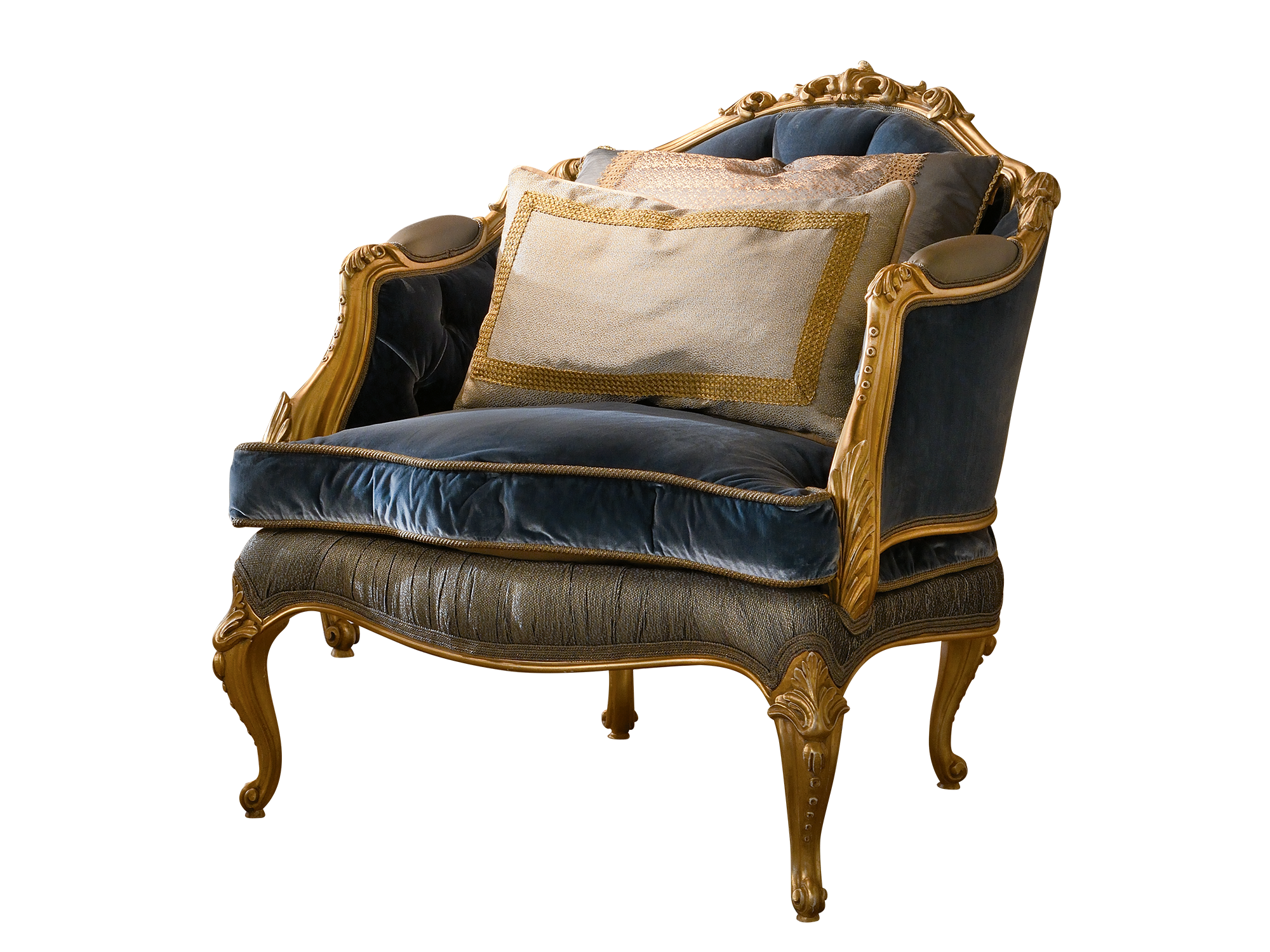 BelCor GD1511LZ 01 S 01 armchair Granducale living room Armonia blue gold carvings timeless custom made italian design