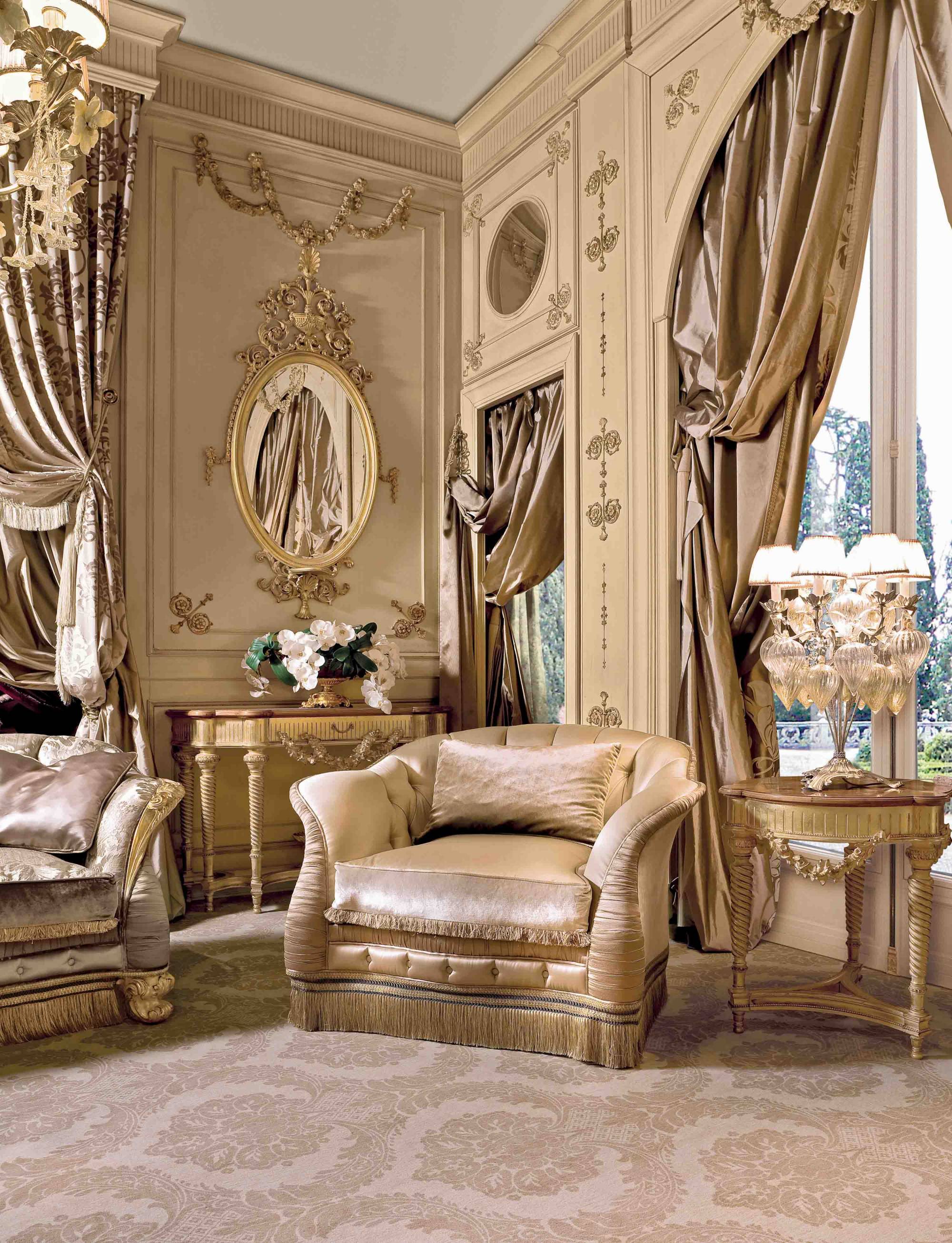BelCor VE1511IX 03 T 01 armchair Versailles living room rich fringe trimming elegant dressing mirror italian furniture