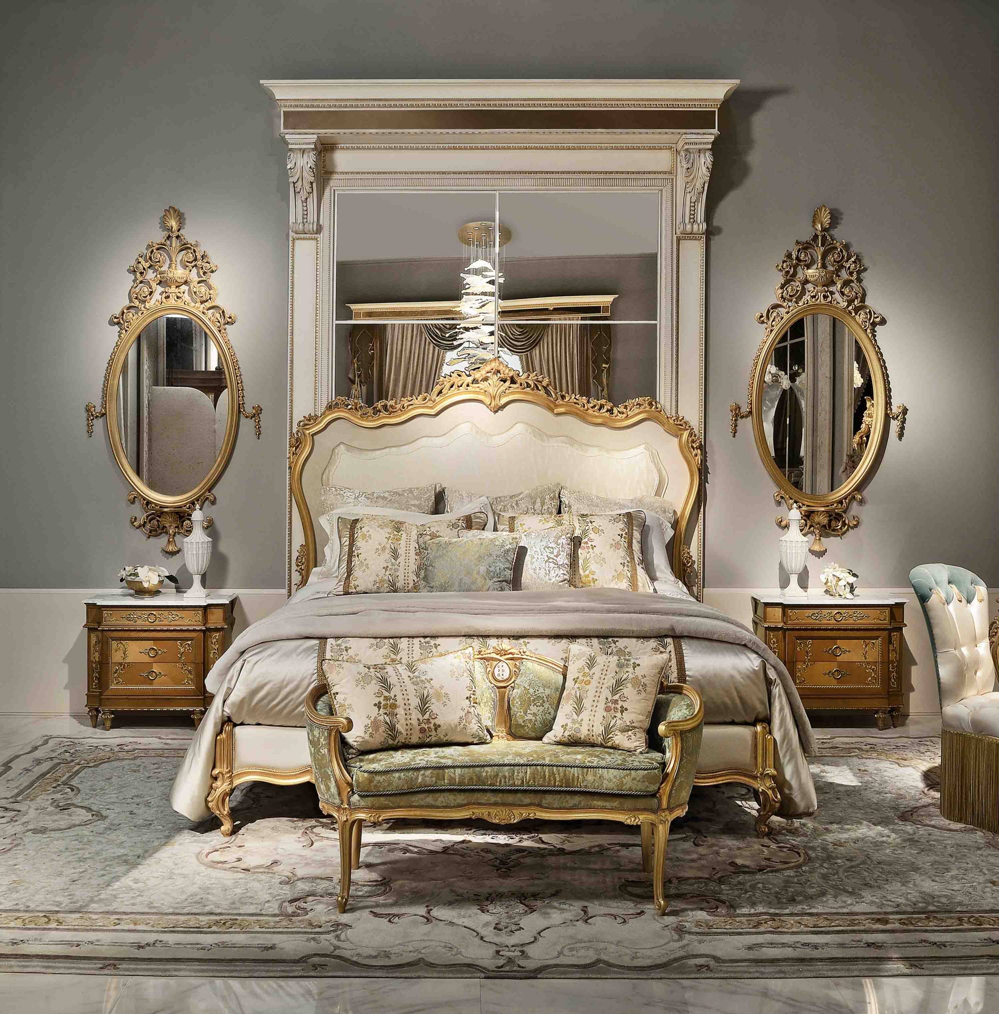 BelCor FE0742BY 01 T 01 bench La Fenice bedroom Meraviglia oval shape golden carvings refined italian handcrafted classic design
