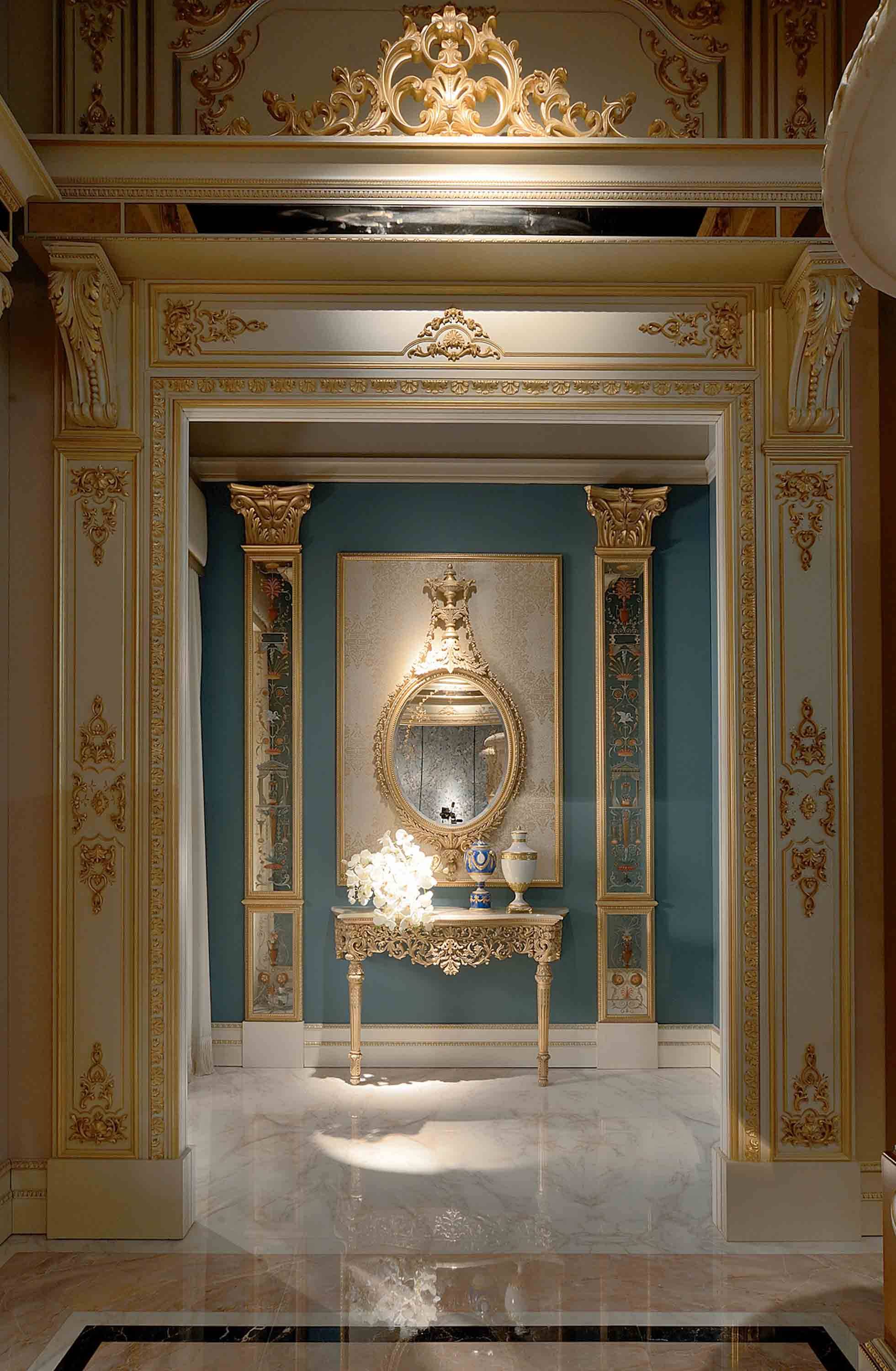 BelCor-GD0691NZ-02-T-01-mirror-Granducale-entrance-La Bellezza-sand-blasted-decorations-interior-inspiring-italian-classic