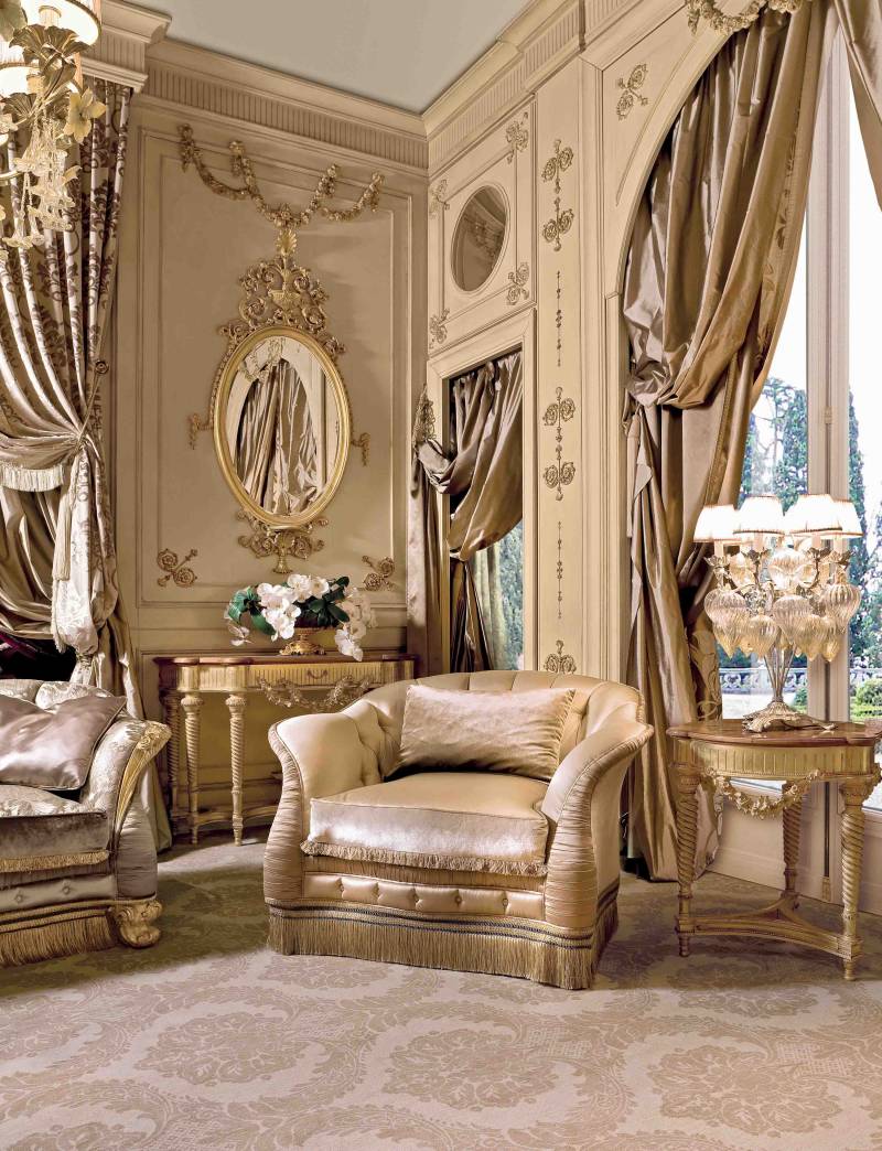 BelCor VE1511IX 03 T 01 armchair Versailles living room rich fringe trimming elegant dressing mirror italian furniture